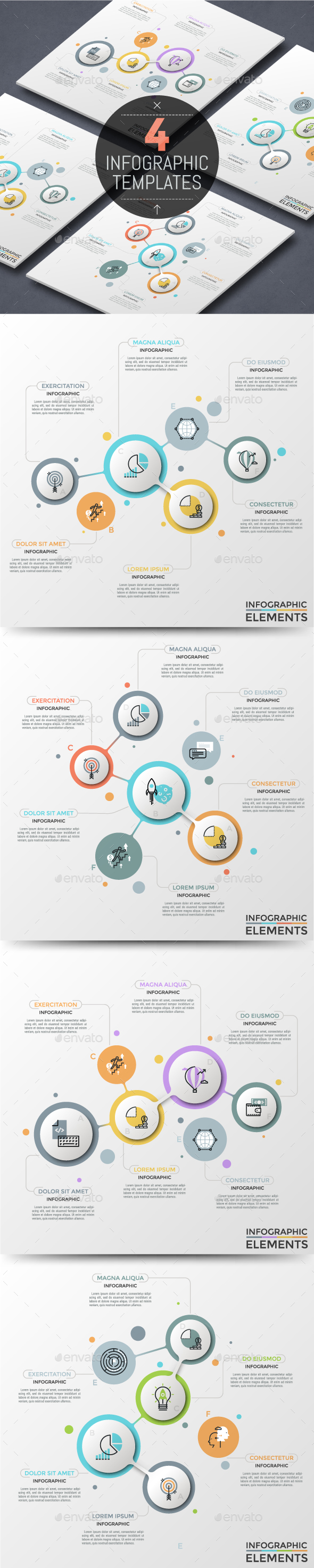 4 Abstract Circular Process Infographic Templates - Infographics