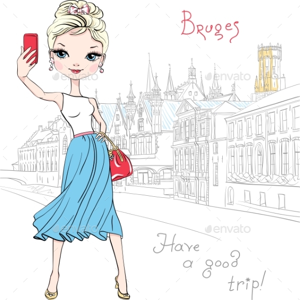 Hipster Girl Makes Selfie in Bruges Belgium - Man-made Objects Objects