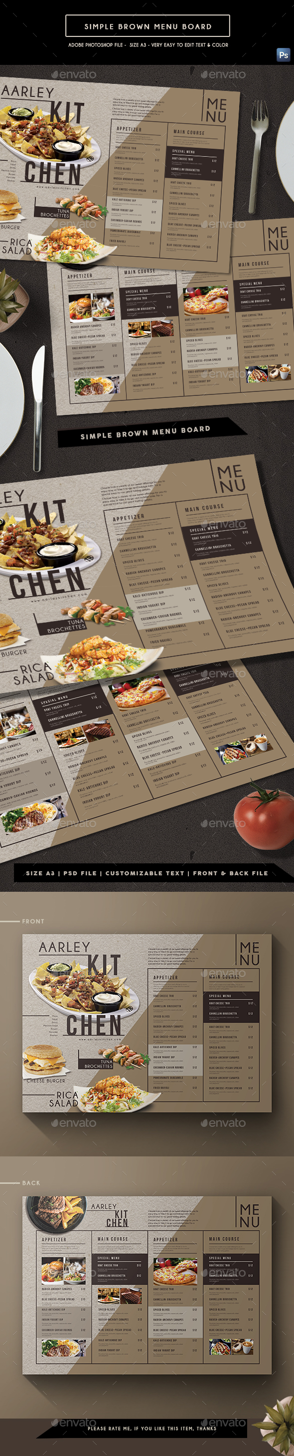 Simple Brown Menu Board 02 - Food Menus Print Templates