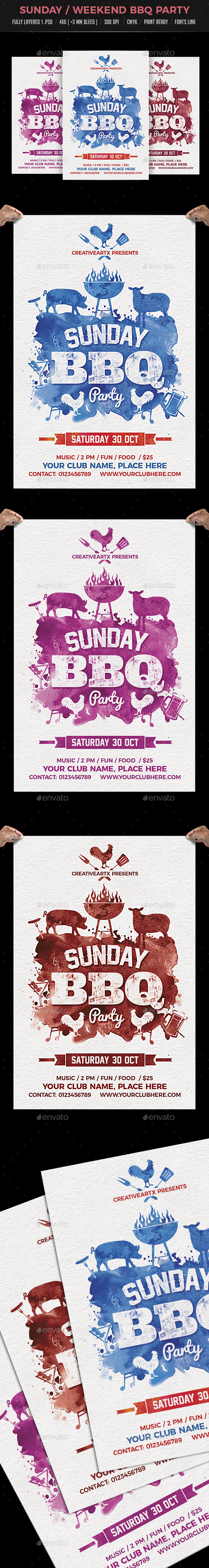 Sunday Weekend BBQ Flyer - Clubs & Parties Events