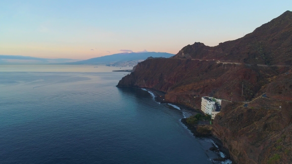 Flight Over a Seashore at Sunrise