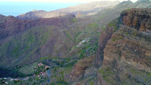 Aerial View Winding Road Near Masca Gorge