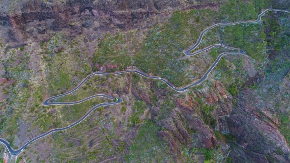 Aerial View Winding Road Near Masca Gorge