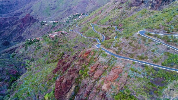 Aerial View Winding Road Near Masca Gorge