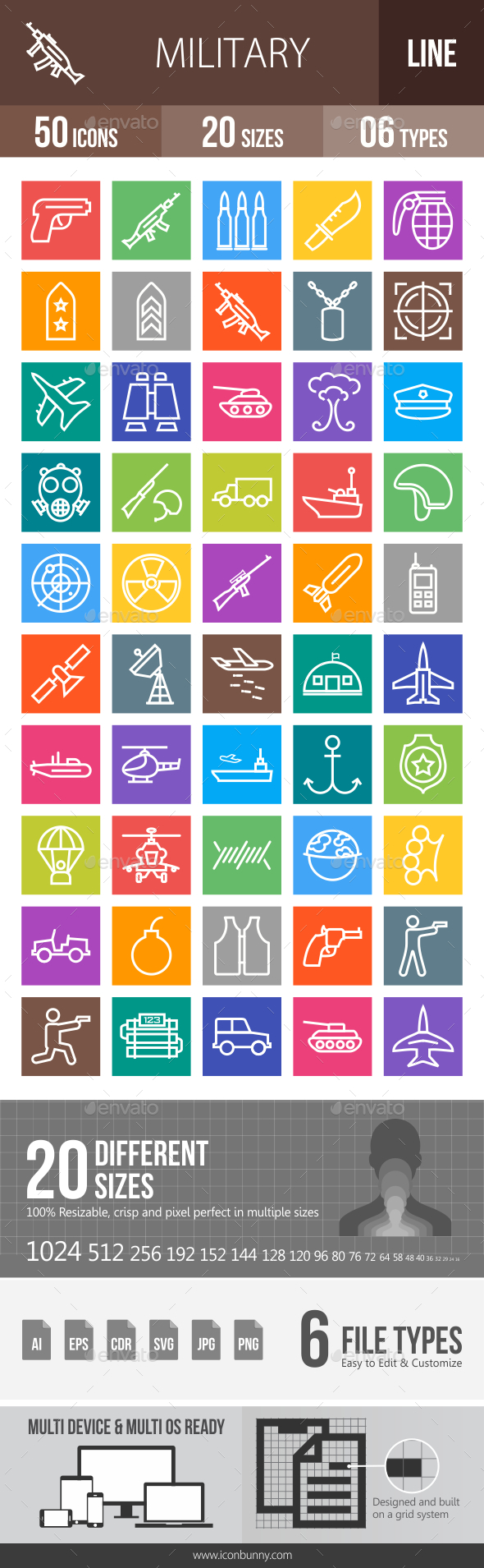 50 Military Line Multicolor B/G Icons - Icons