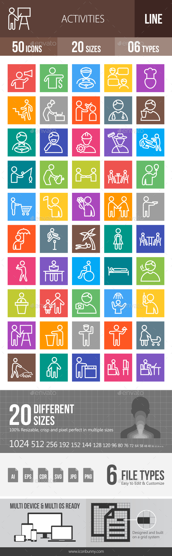 50 Activities Line Multicolor B/G Icons - Icons