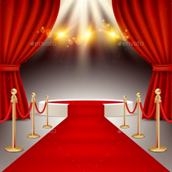 Winners Podium with Red Carpet Vector Realistic - Backgrounds Decorative