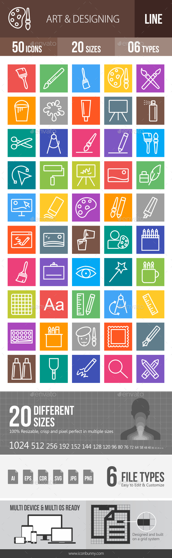 50 Art & Designing Line Multicolor B/G Icons - Icons