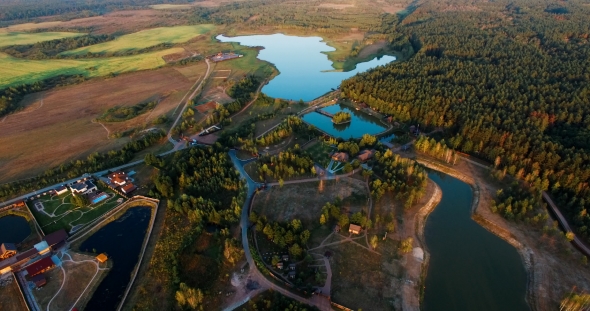 Forest Lake at Dawn Aerial Drone Flights