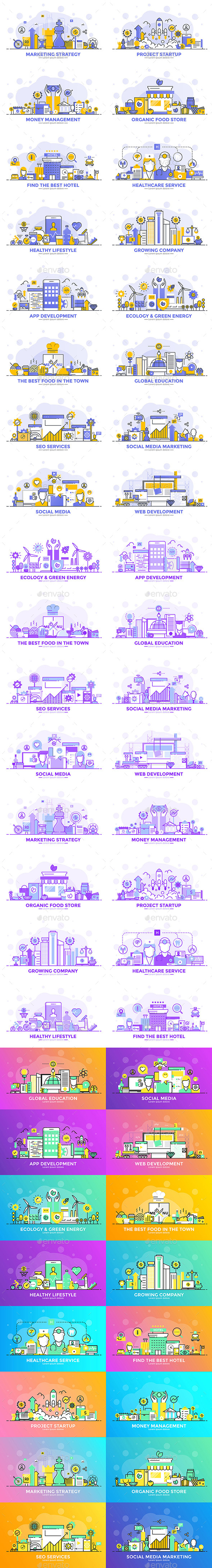 Collection of Flat Line Color Banners - Concepts Business