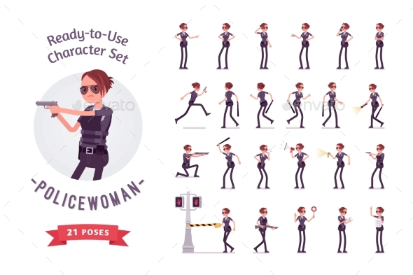 Policewoman Ready-to-Use Character Set - People Characters