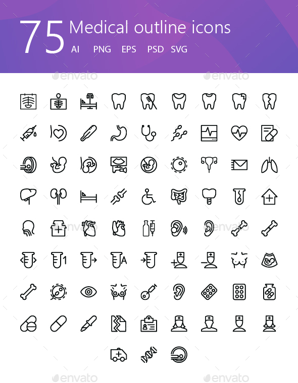 75 Medical outline icons - Web Icons