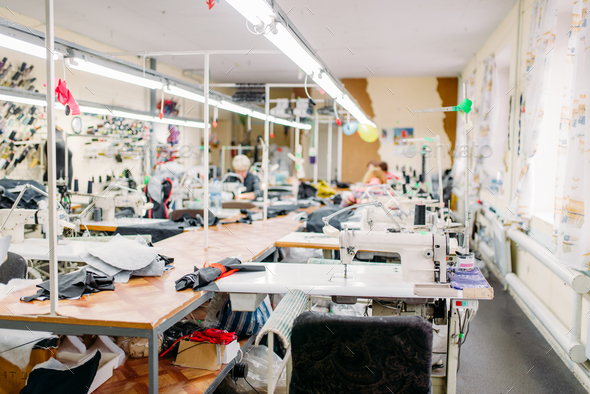 Workshop, production of clothing, sewing machine - Stock Photo - Images