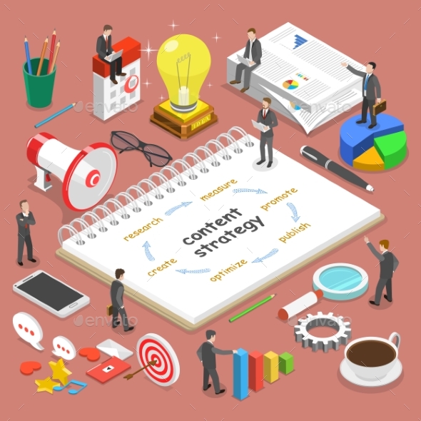 Content Strategy Flat Isometric Vector Concept - Communications Technology
