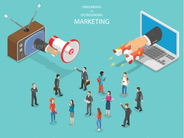 Inbound vs Outbound Marketing Isometric Vector - Computers Technology