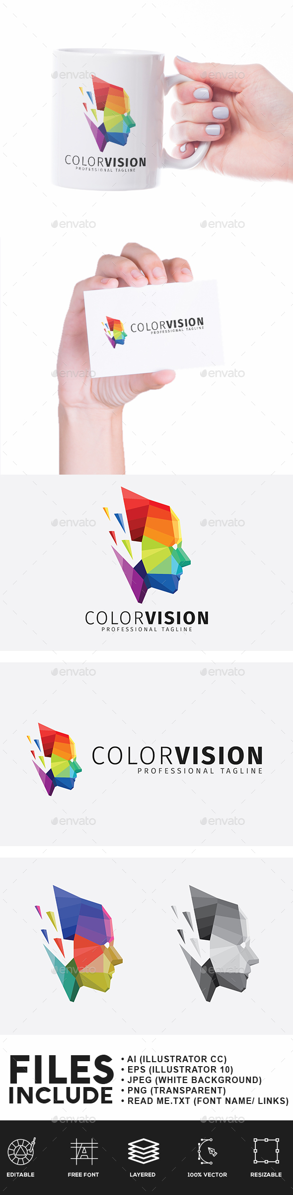 Color Vision Low Poly Logo - Humans Logo Templates