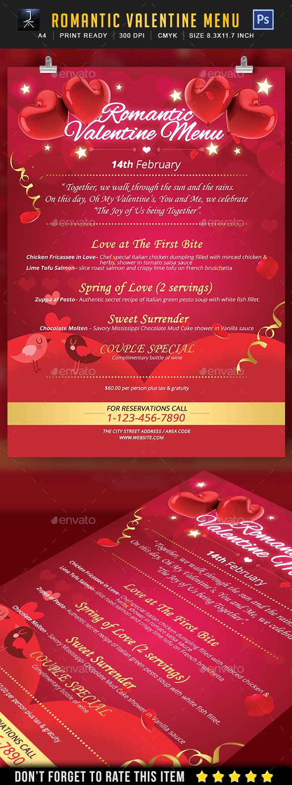 Romantic Valentine Menu - Print Templates