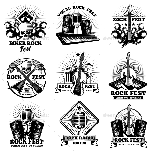 Retro Rock n Roll Band Labels - Decorative Symbols Decorative