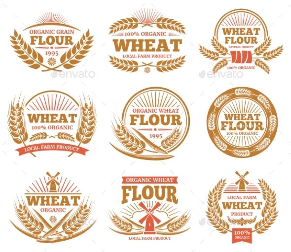 Wheat Grain Product and Bread Vector Labels - Decorative Symbols Decorative