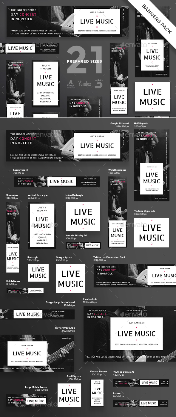 Live Music Banner Pack - Banners & Ads Web Elements