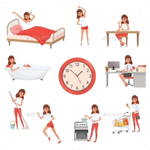 Girl in Different Situations - People Characters