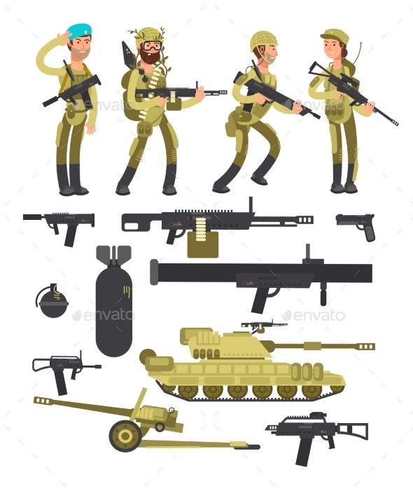Military Soldiers with Ammunition - People Characters