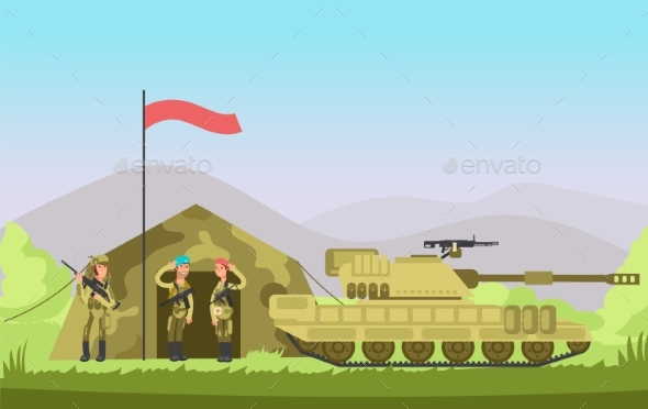 Us Army Soldier with Gun in Uniform. Cartoon - Miscellaneous Vectors