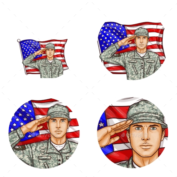 Vector Us Flag Salute Soldier Pop Art Avatar Icon