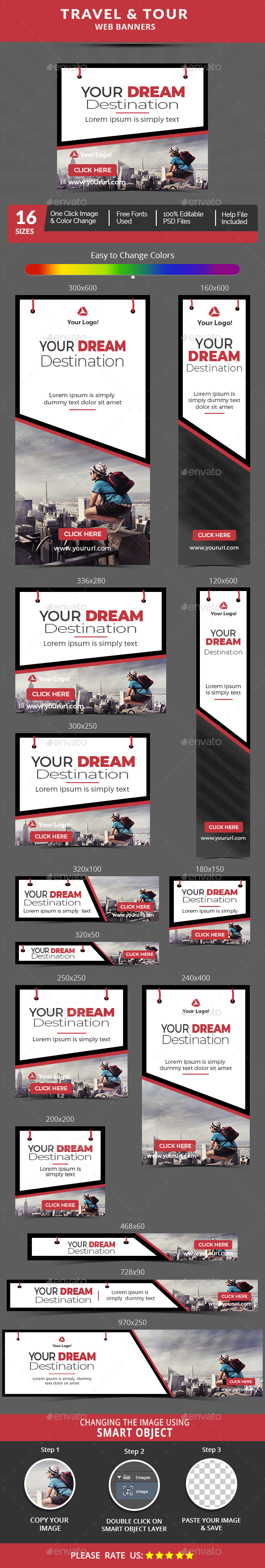 Tours & Travel Banner Set - Banners & Ads Web Elements