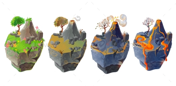 Vector Isometric 3d Fantasy Island Set Game Design - Objects Vectors