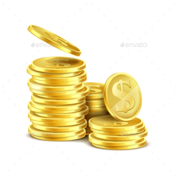 Vector 3d Realistic Stack of Gold Coins - Concepts Business