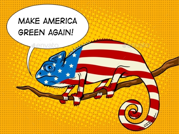 Chameleon Colored in American Flag Pop Art Vector - Animals Characters