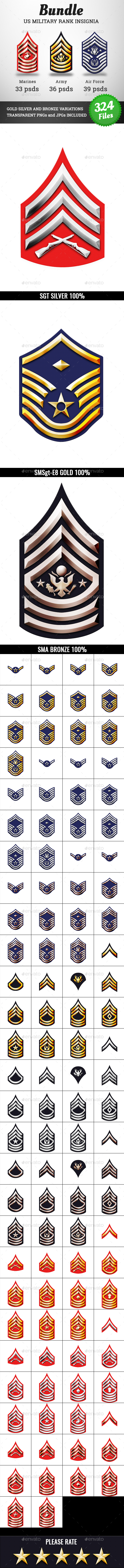 Military Rank Insignia Badges Bundle - Objects Illustrations