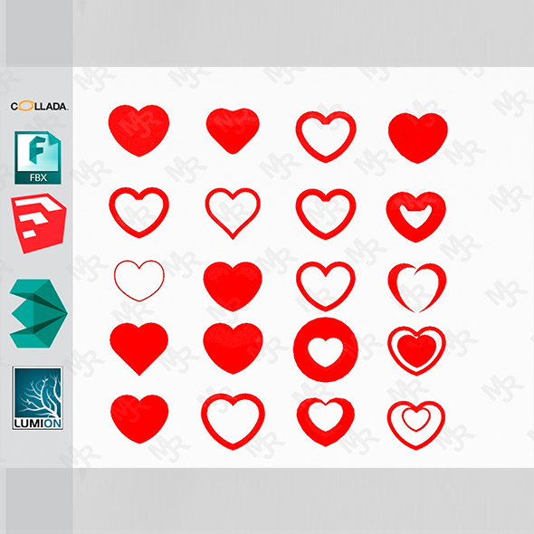 3D Hearts Pack - 3Docean 21297111