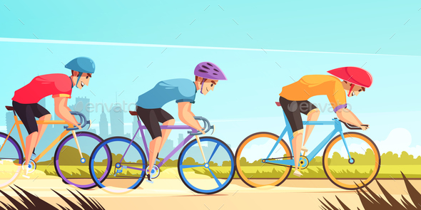 Cycle Competitive Racing Cartoon Illustration