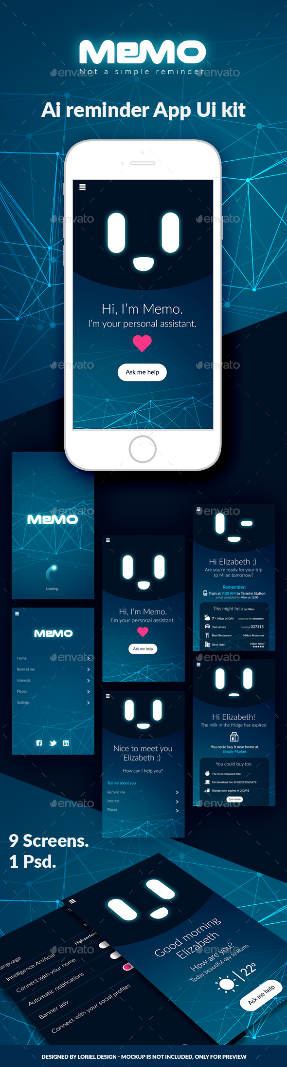Memo - Mobile AI Reminder App Ui kit - User Interfaces Web Elements