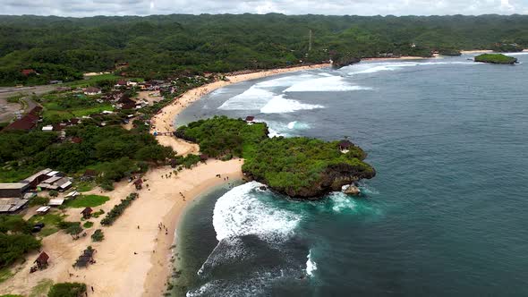 Aerial view of beauty of krakal Gunungkidul beach, Yogyakarta. alt