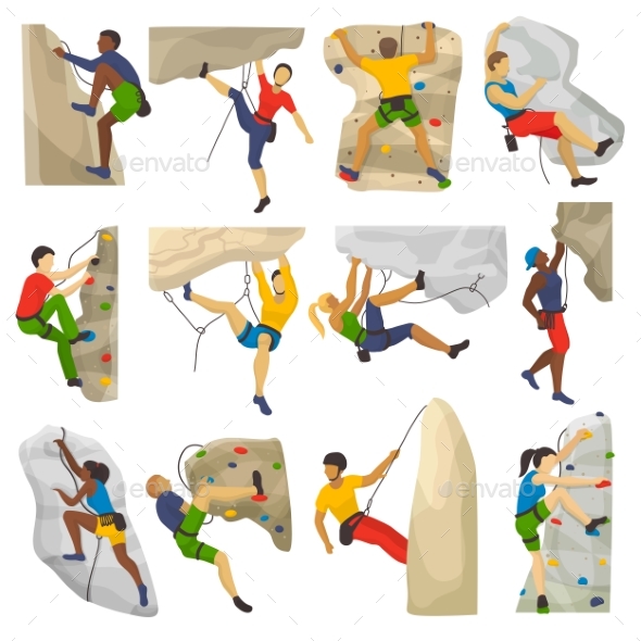 Mountain Climbing Vector Climber Climbs Rock Wall - Sports/Activity Conceptual