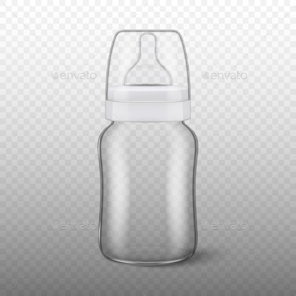 Vector Realistic Blank Baby Bottle Icon with Cap - Food Objects