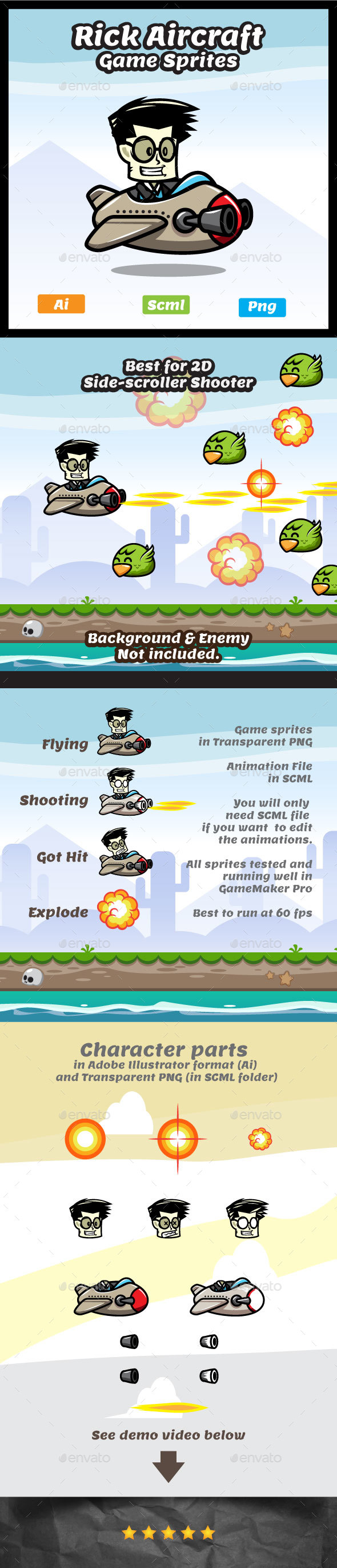 Rick Aircraft 2D Game Character Sprites - Sprites Game Assets