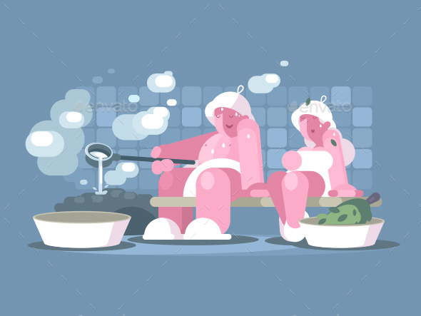 Man and Woman Relaxing in Sauna - People Characters