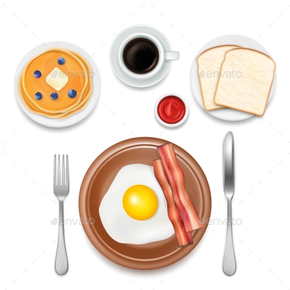 Breakfast Foods Vector Top View Illustration - Food Objects