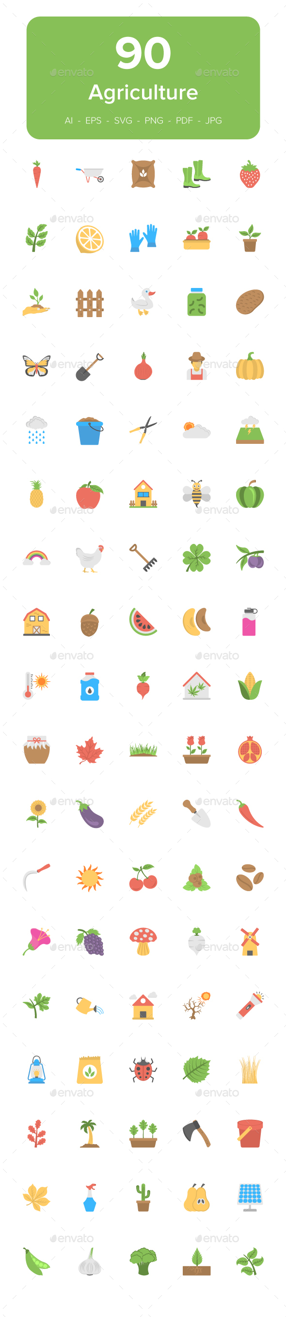 90 Agriculture Flat Vector Icons - Icons