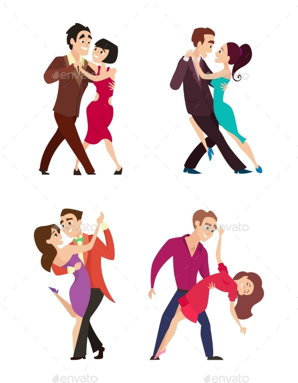 Funny Couples Dancing Latin and Foxtrot Dance - People Characters