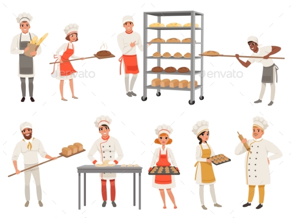 Bakers Characters Set with Bread and Cooking Tools - People Characters