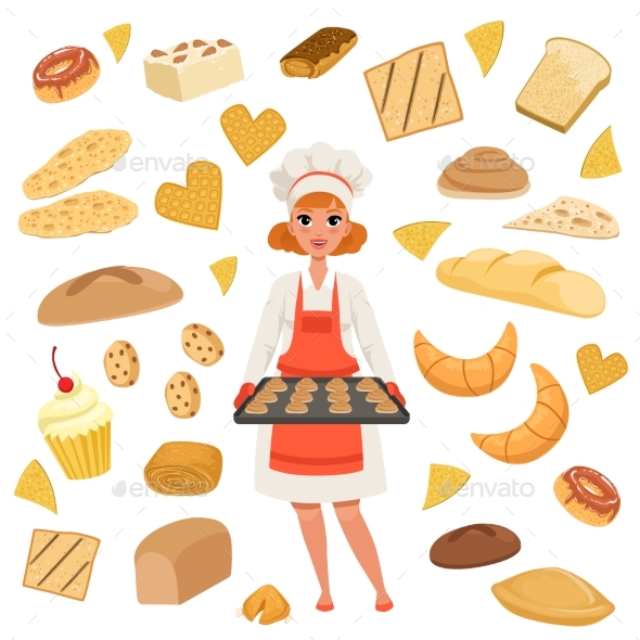 Woman Baker Standing with a Baking Tray - Food Objects