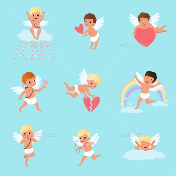 Set of Cupids in Different Actions - People Characters
