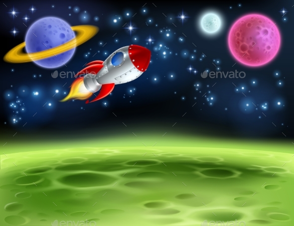 Outer Space Planet Cartoon Background by Krisdog | GraphicRiver