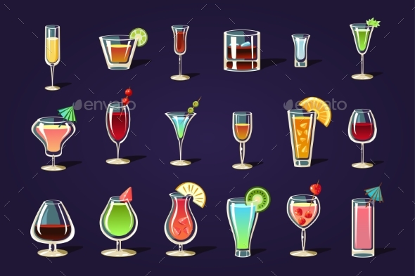 Flat Vector Set with Different Transparent Glasses - Food Objects