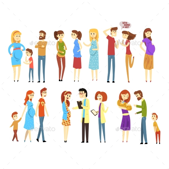 Set of Young Families - People Characters
